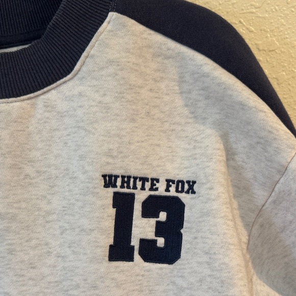 13 women’s Crewneck Sweater - Light Gray with Navy Trim - Picture 5 of 6